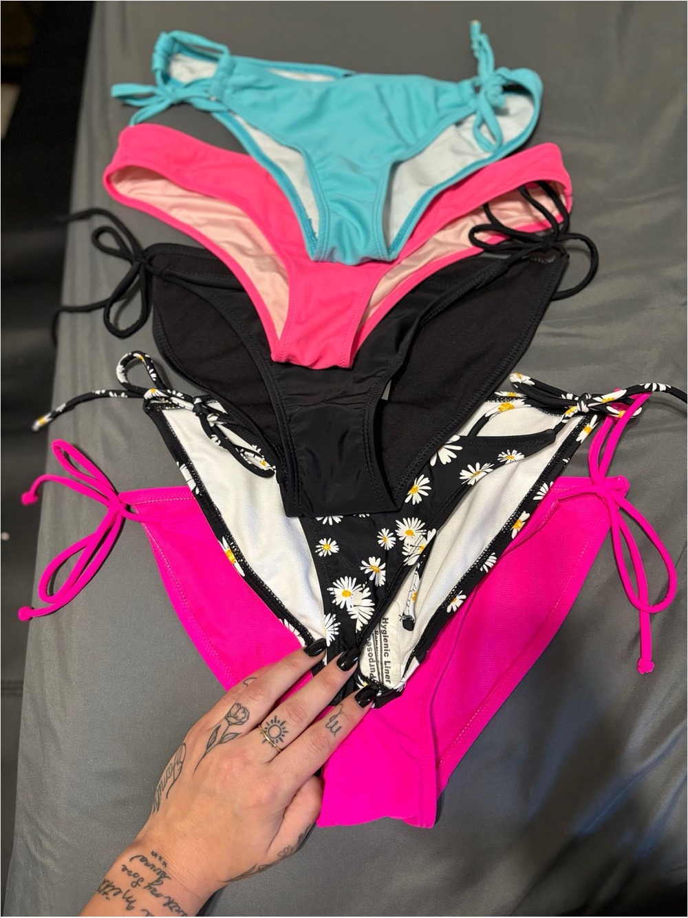 Victoria's Secret Tie-Side Bikini Bottoms in Turquoise, Hot Pink, Black & Daisy